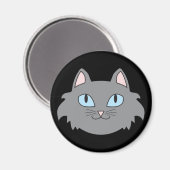 Grijze langharige kat ronde magneet (Voorkant / Achterkant)