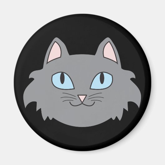 Grijze langharige kat ronde magneet (Voorkant)
