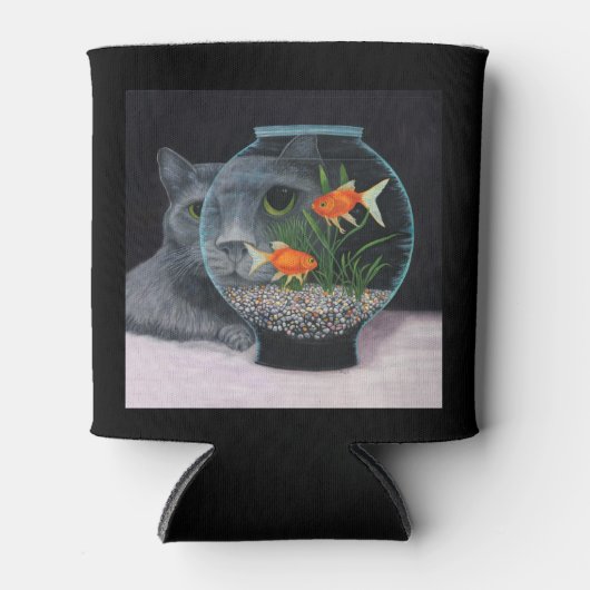 Grijze langkorrelige katten en viskom blikjeskoeler (Voorkant)