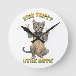 Grijze Lapjeskat Boho Blijf Koel Kleine Hippie Ronde Klok