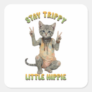 Grijze Lapjeskat Boho Blijf Koel Kleine Hippie Vierkante Sticker