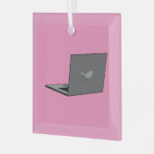 Grijze laptop met Bird Logo Cartoon Glas Ornament (Voorkant links)