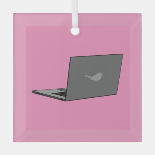 Grijze laptop met Bird Logo Cartoon Glas Ornament (Voorkant)