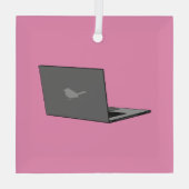 Grijze laptop met Bird Logo Cartoon Glas Ornament (Achterkant)