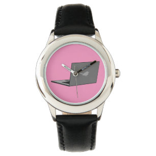 Grijze laptop met Bird Logo Cartoon Horloge