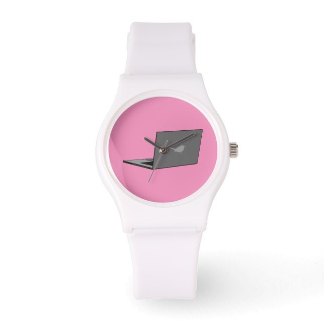 Grijze laptop met Bird Logo Cartoon Horloge (Voorkant)