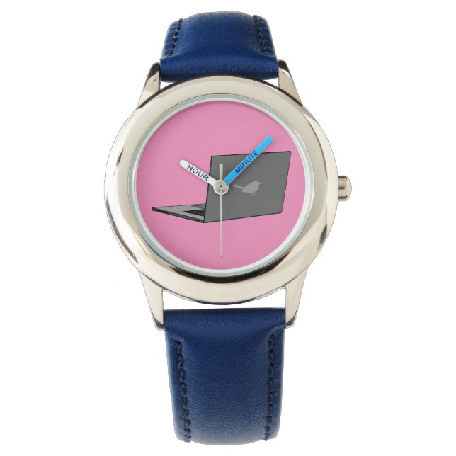 Grijze laptop met Bird Logo Cartoon Horloge (Voorkant)