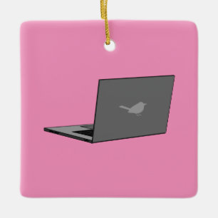 Grijze laptop met Bird Logo Cartoon Keramisch Ornament