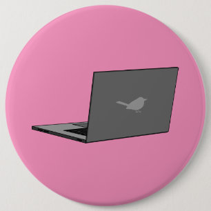 Grijze laptop met Bird Logo Cartoon Ronde Button 6,0 Cm