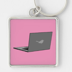 Grijze laptop met Bird Logo Cartoon Sleutelhanger