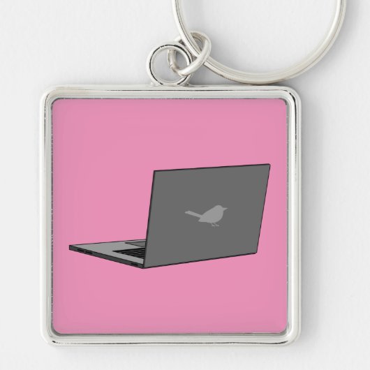 Grijze laptop met Bird Logo Cartoon Sleutelhanger (Voorkant)