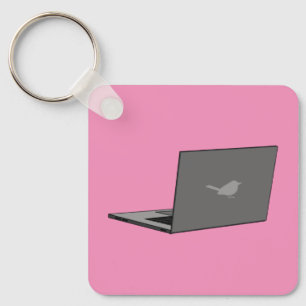 Grijze laptop met Bird Logo Cartoon Sleutelhanger
