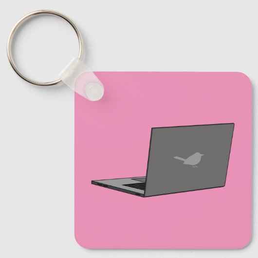 Grijze laptop met Bird Logo Cartoon Sleutelhanger (Voorkant)