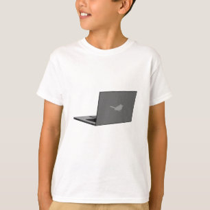 Grijze laptop met Bird Logo Cartoon T-shirt