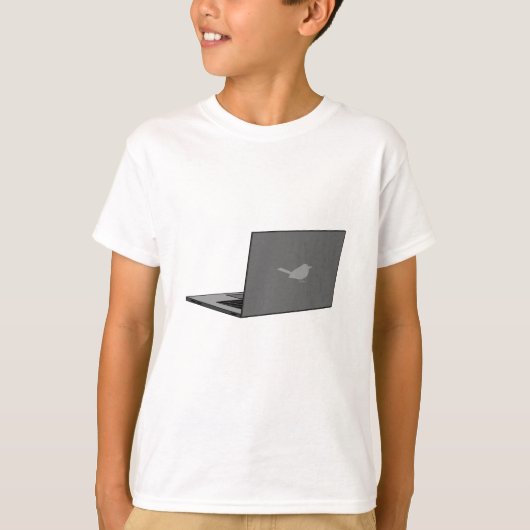 Grijze laptop met Bird Logo Cartoon T-shirt (Voorkant)