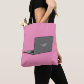 Grijze laptop met Bird Logo Cartoon Tote Bag (Dichtbij)