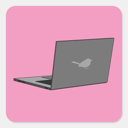 Grijze laptop met Bird Logo Cartoon Vierkante Sticker (Voorkant)