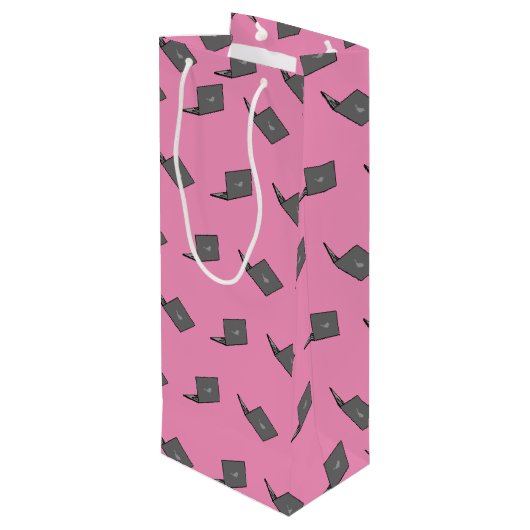 Grijze laptop met Bird Logo Cartoon Wijn Cadeautas (Achterkant Gekanteld)