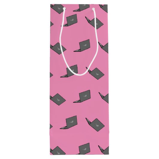 Grijze laptop met Bird Logo Cartoon Wijn Cadeautas (Achterkant)