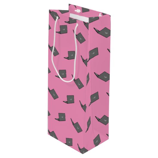 Grijze laptop met Bird Logo Cartoon Wijn Cadeautas (Voorkant Gekanteld)