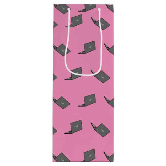 Grijze laptop met Bird Logo Cartoon Wijn Cadeautas (Voorkant)