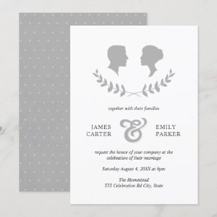 Grijze Laurel Bride Groom Silhouette Wedding Kaart