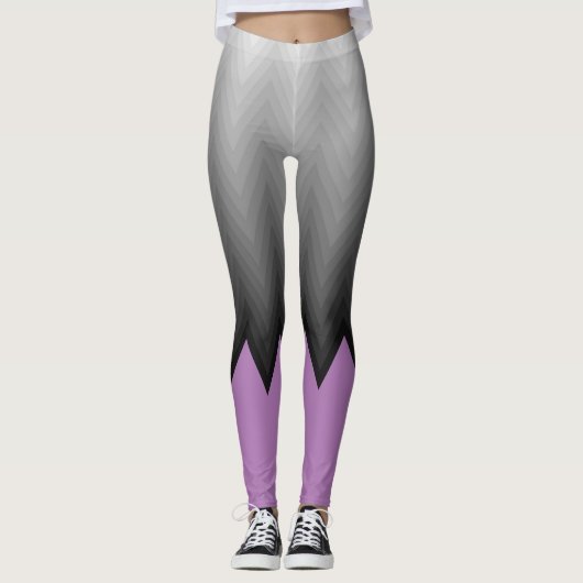 Grijze lavendel van chevron paarse aanpasbare kleu leggings (Voorkant)