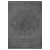 Grijze  leder met ingegraven paardenkop klembord (Achterkant)