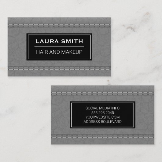 Grijze leder visitekaartje (Voorkant / Achterkant)