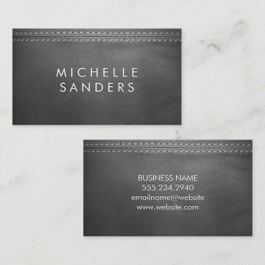 Grijze lederen textuur | Dubbel onderschrift Visitekaartje (Voorkant / Achterkant)