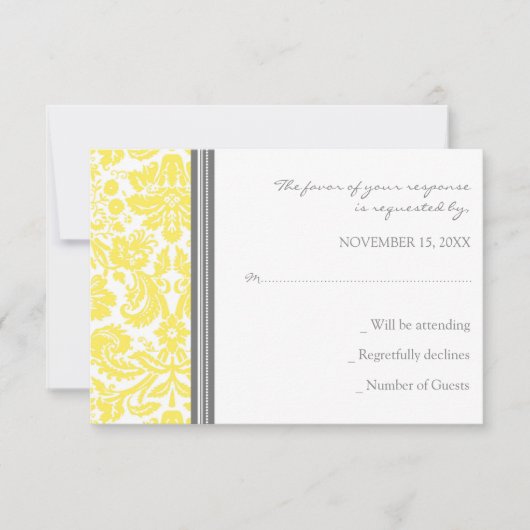 Grijze Lemon Damask RSVP Weddenskaart (Voorkant)