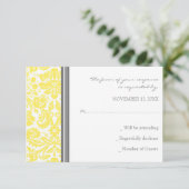 Grijze Lemon Damask RSVP Weddenskaart (Staand voorkant)