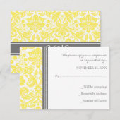 Grijze Lemon Damask RSVP Weddenskaart (Voorkant / Achterkant)