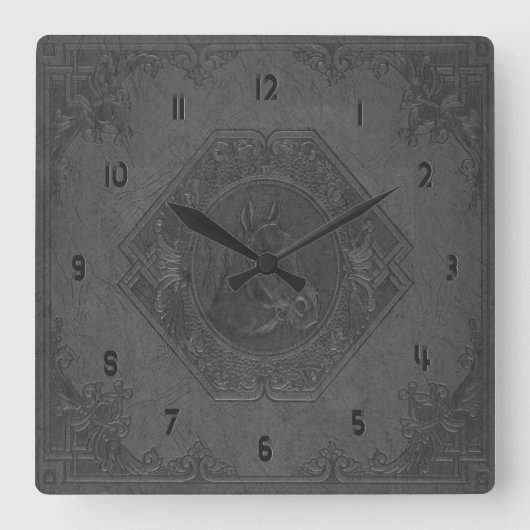 Grijze  leren omhuld paardenkop vierkante klok (Voorkant)