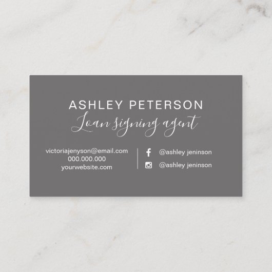 Grijze lichte goudglitter met notariselegante typo visitekaartje (Achterkant)