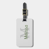 Grijze Lichtgrijze Bosgroene Monogram Naam Initiaa Bagagelabel (Voorkant verticaal)