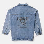 Grijze liefde harten bruiloft paar namen & datum denim jacket (Achterkant)