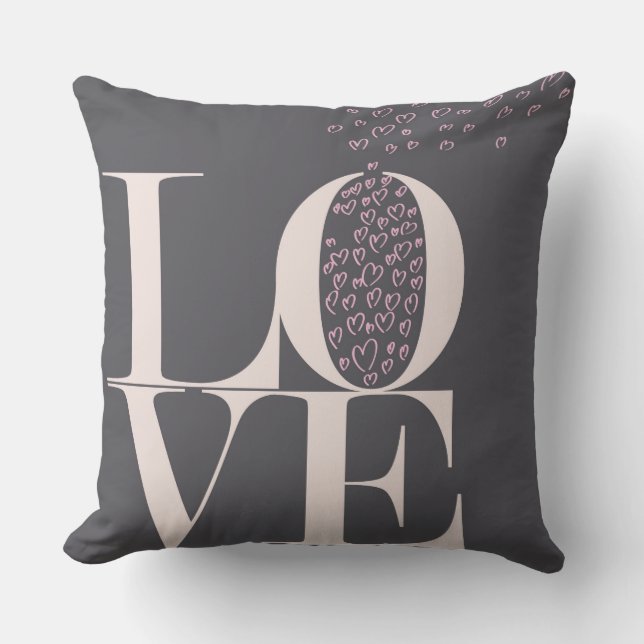 Grijze liefde/roze decoratieve piloot kussen (Voorkant)