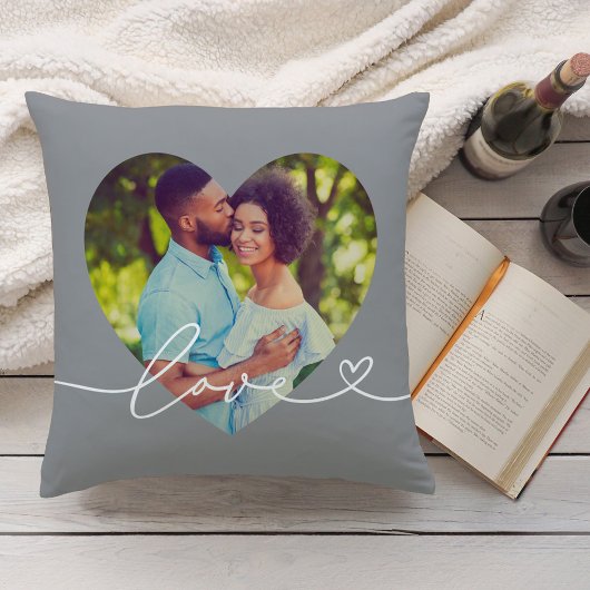 Grijze Liefde Script Hart Foto Koppel Kussen