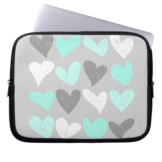 Grijze liefdesharten van de munt laptop sleeve (Voorkant)