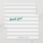 Grijze lijnen Blauwgroen Bedankt Naam toevoegen Notitiekaartje (Voorkant / Achterkant)