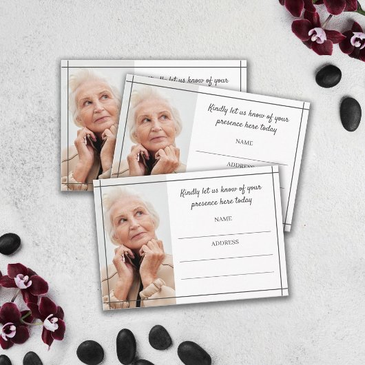 Grijze lijnen foto begrafenis aanwezigheid informatiekaartje