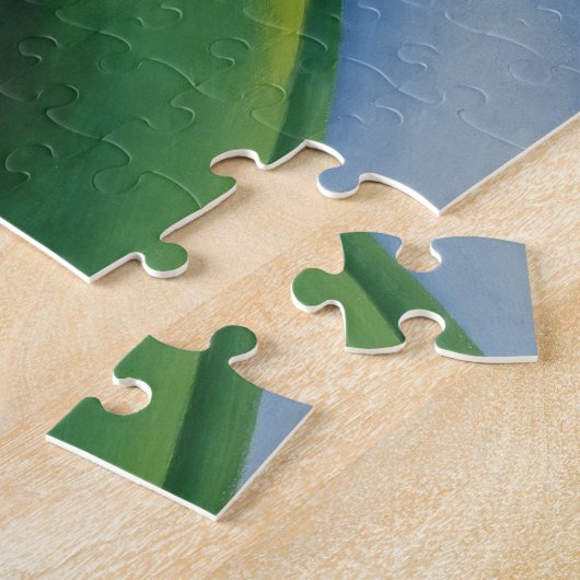 Grijze lijnen met zwart, blauw en geel | O'Keeffe Legpuzzel (Zijkant)