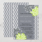 Grijze Lime Groene Chevron Bloemen Huwelijksuitnod Kaart (Voorkant / Achterkant)