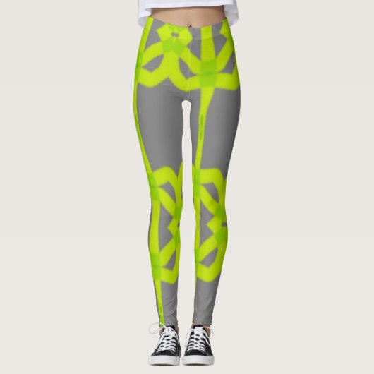 Grijze limoen groen Abstract stretch broek Legging (Voorkant)