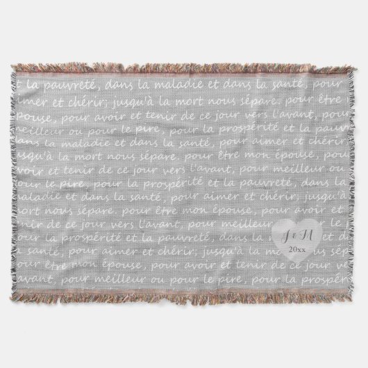 Grijze Linen Burlap Kijk uit naar Franse bruiloft Deken (Voorkant)