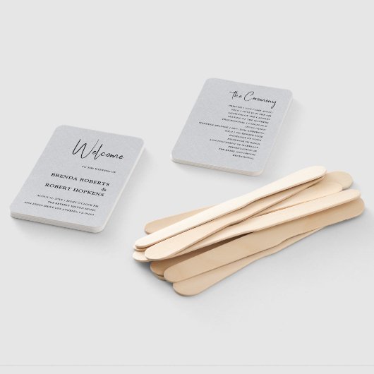 Grijze Linen Simple Black Script Weddenschap Handj Handwaaier (Niet-gemonteerd)