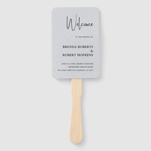 Grijze Linen Simple Black Script Weddenschap Handj Handwaaier (Voorkant)