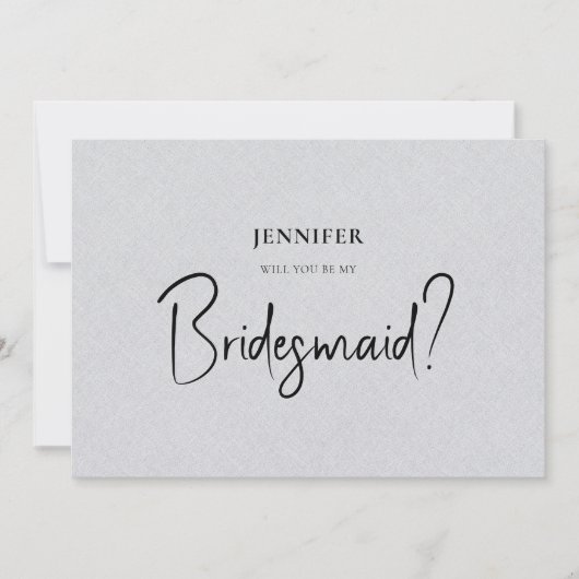 Grijze Linen White Script zal je zijn mijn Bridesm Kaart (Voorkant)