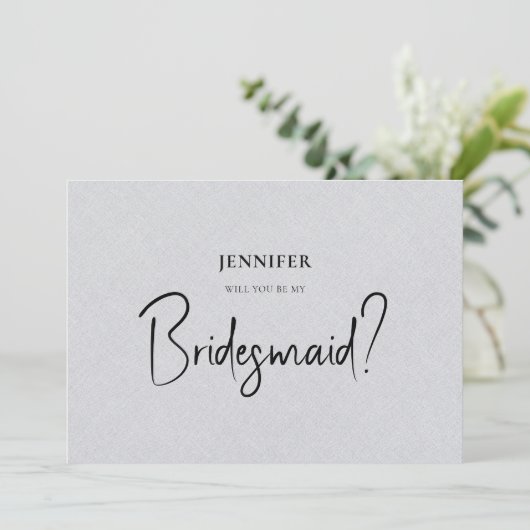 Grijze Linen White Script zal je zijn mijn Bridesm Kaart (Staand voorkant)